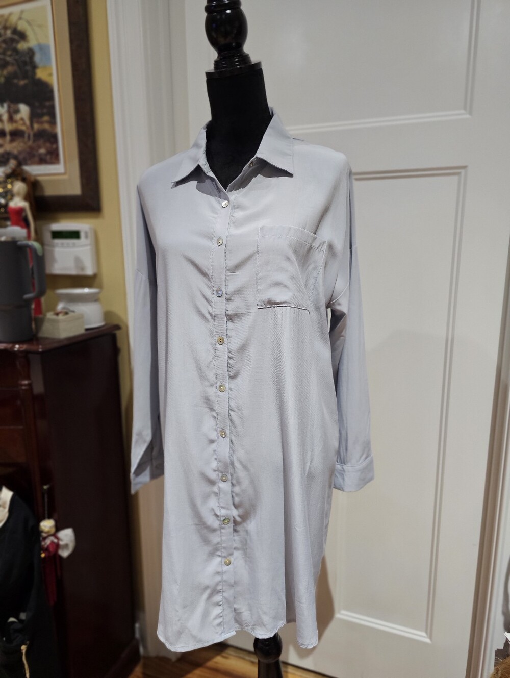 Umgee Light Gray Long Sleeve Shirt Dress, NWT